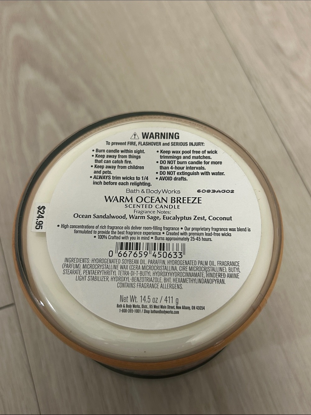 Bath & Body Works (NWT) Warm Ocean Breeze 3-Wick Candle - Picture 3 of 3